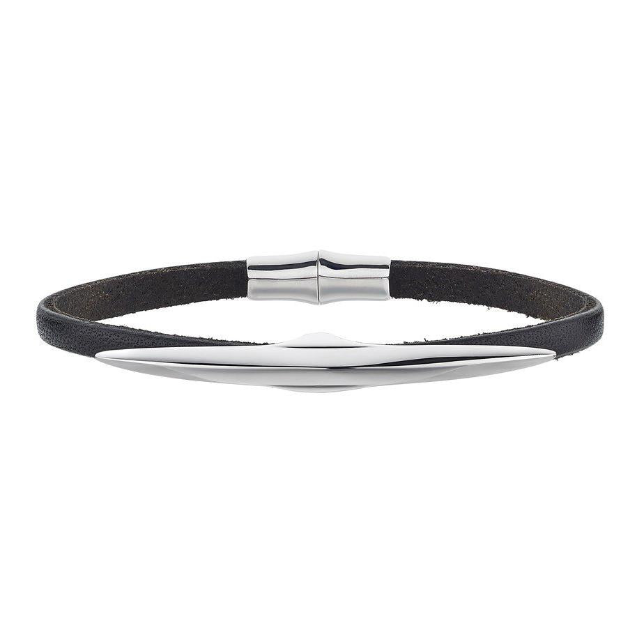 Shaun Leane Single Arc Silver Black Leather Bracelet - L