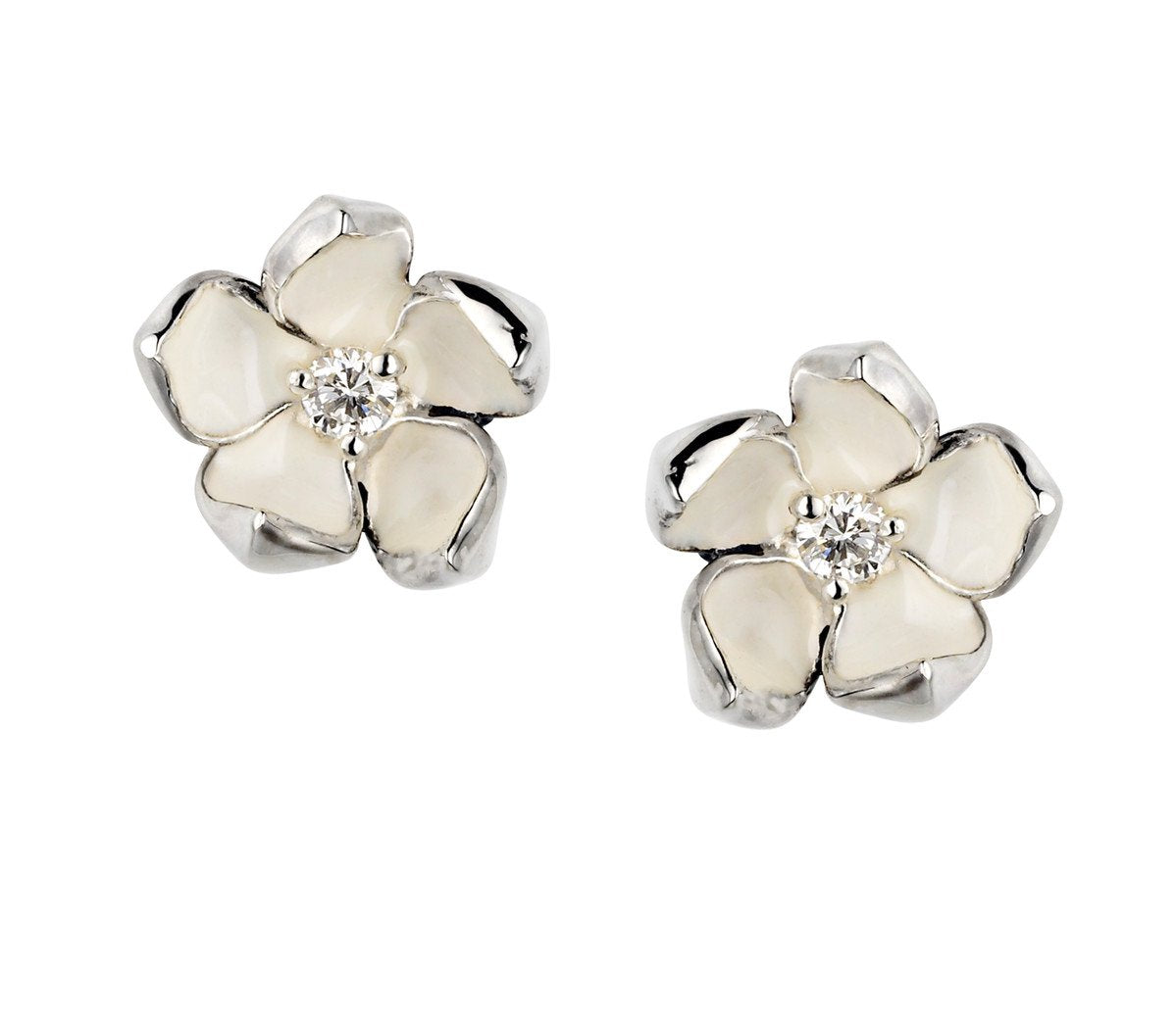 Shaun Leane Sterling Silver 0.10ct Diamond Small Cherry Blossom Stud Earrings - Silver