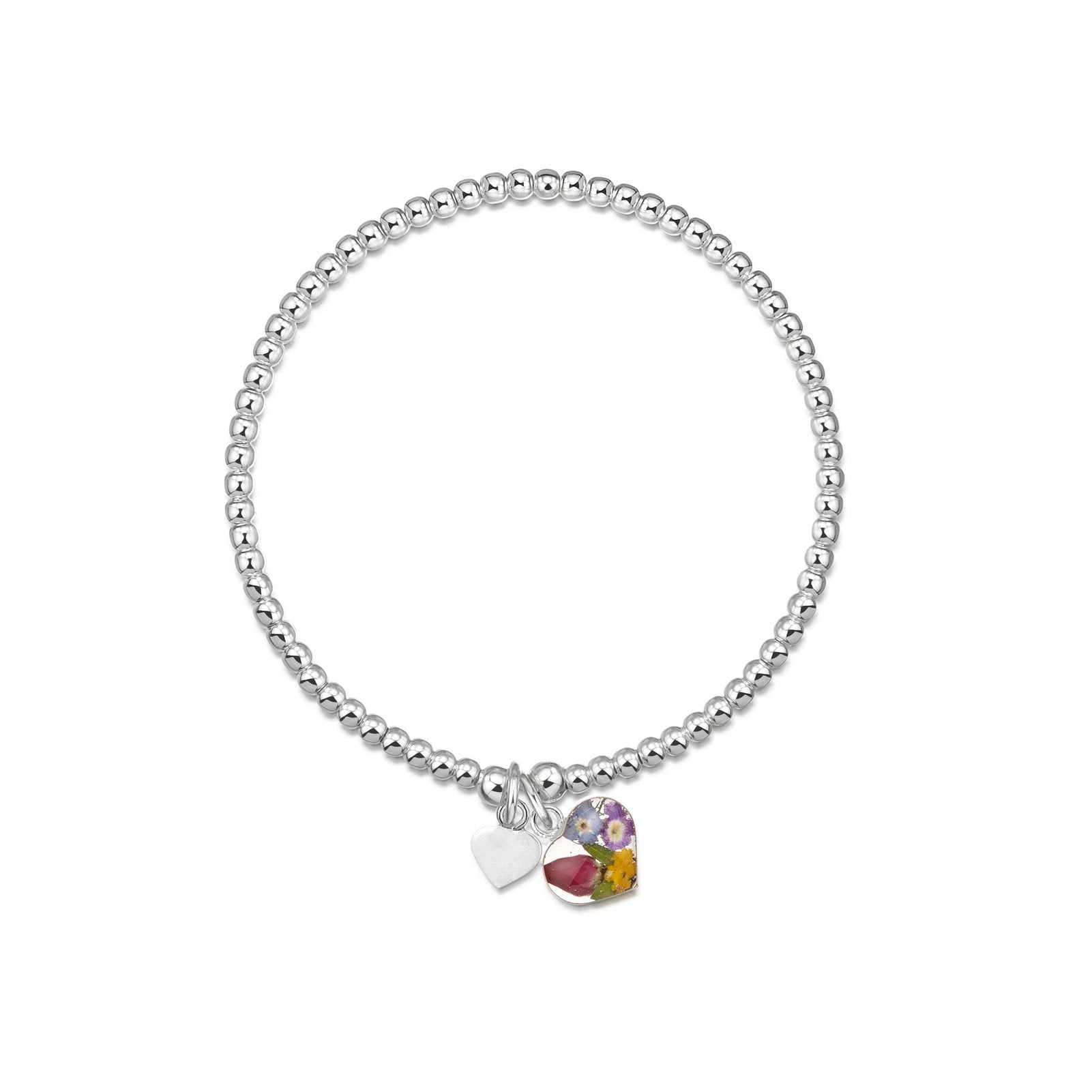Shrieking Violet Sterling Silver Beaded Single Strand Mixed Flowers Bracelet - Silver