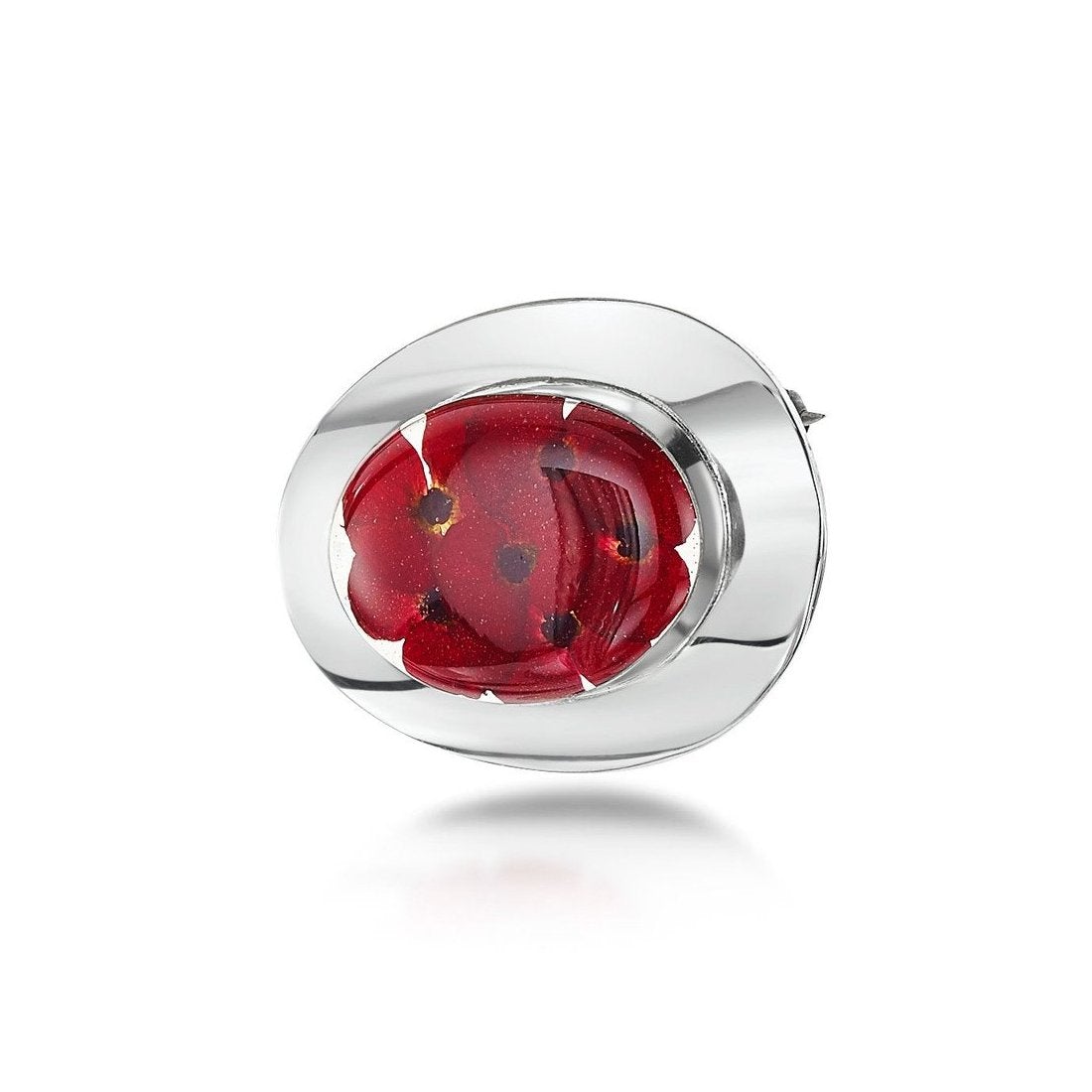 Shrieking Violet Sterling Silver Large Oval Poppy Brooch - Silver