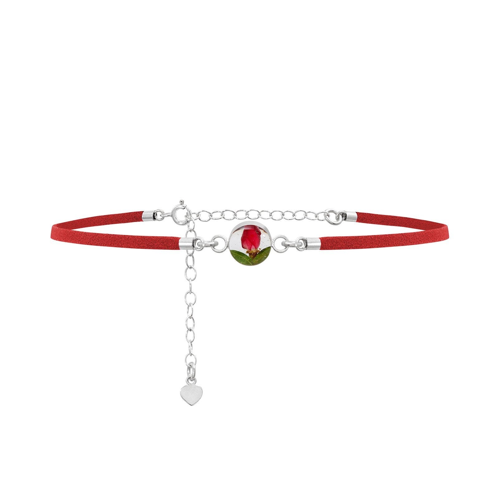Shrieking Violet Sterling Silver Leather Look Rose Charm Choker Necklace - Silver