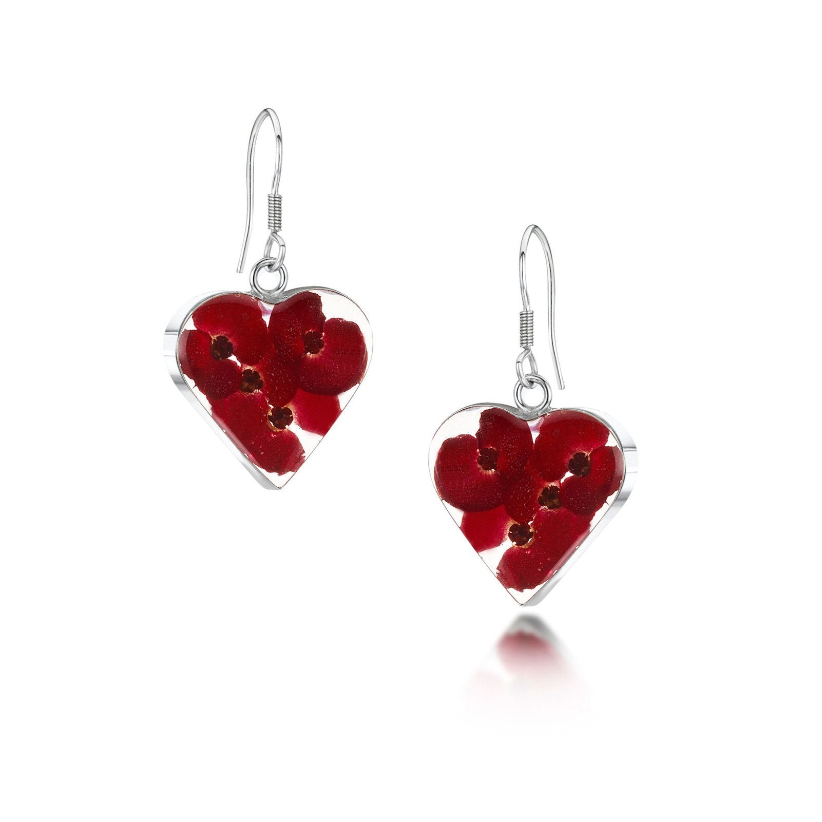 Shrieking Violet Sterling Silver Poppy Heart Drop Earrings - Silver