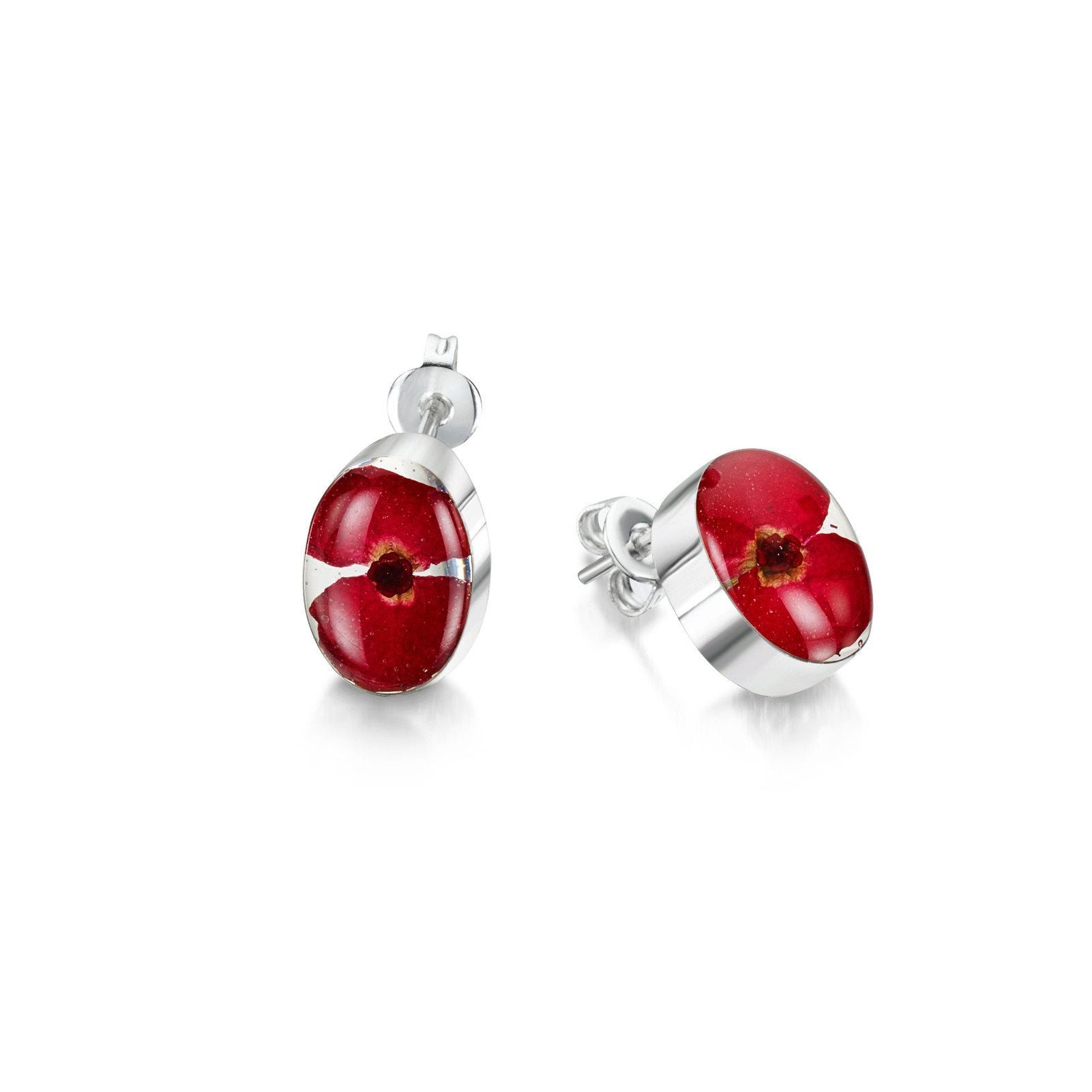 Shrieking Violet Sterling Silver Poppy Oval Stud Earrings - Silver