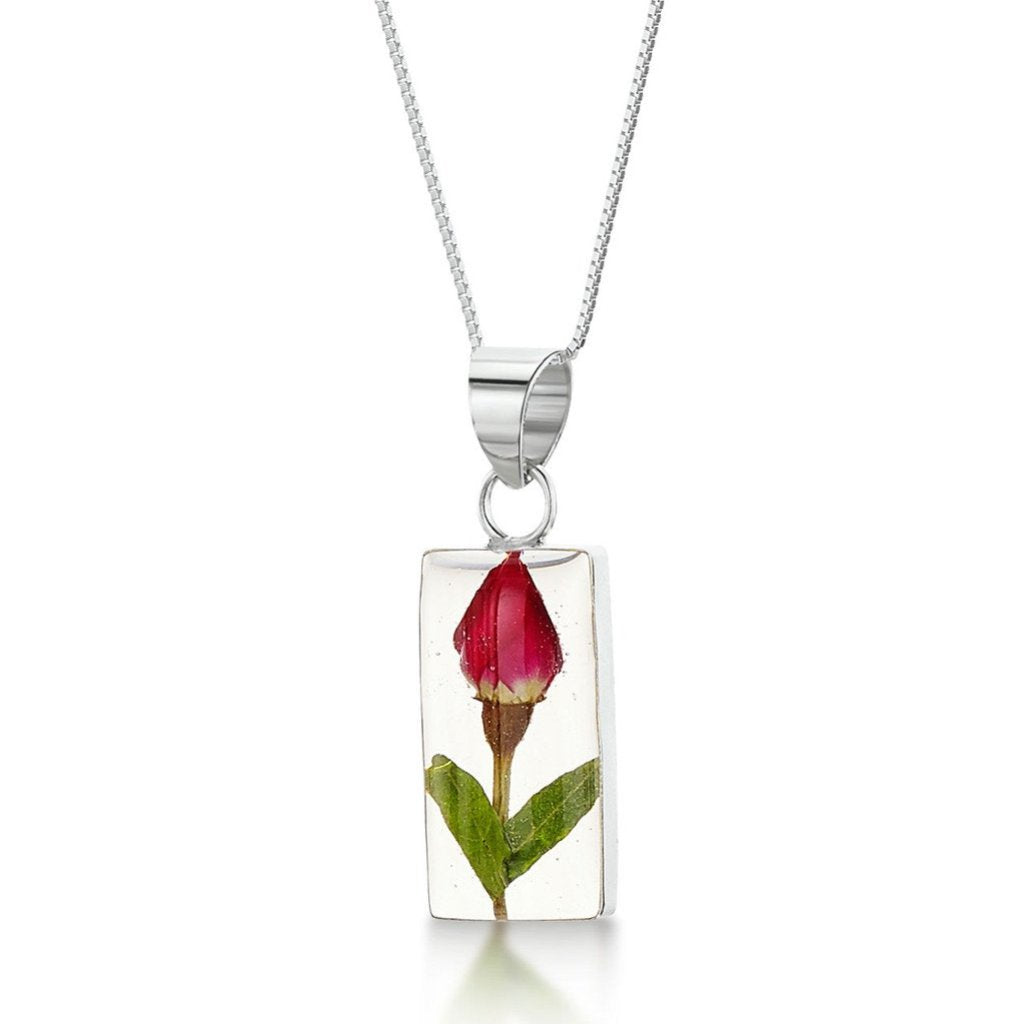 Shrieking Violet Sterling Silver Rosebud Rectangle Necklace - Option1 Value Silver