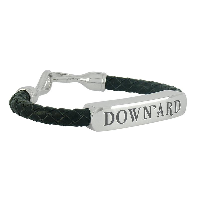 Shrovetide Sterling Silver Leather Gents Down'ard Black Bracelet D - Silver