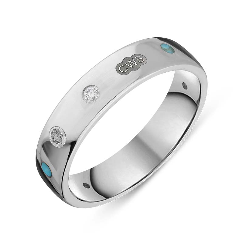 Sterling Silver 0.08ct Diamond Turquoise King's Coronation Hallmark 5mm Ring - Y