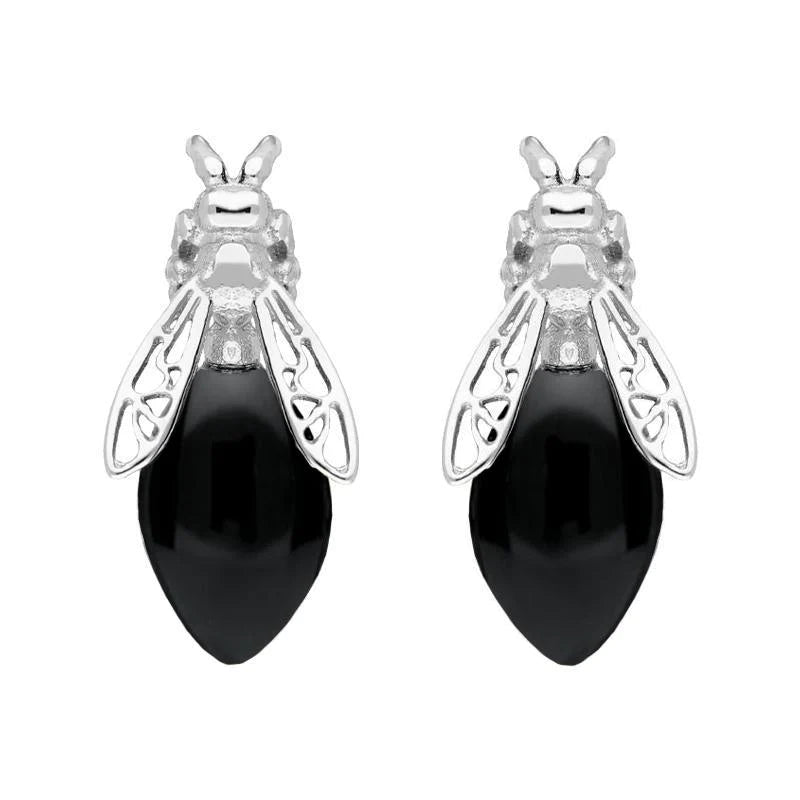 Sterling Silver Whitby Jet Bee Stud Earrings
