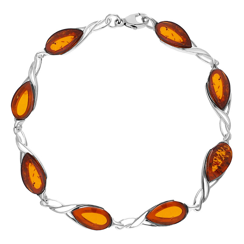 Sterling Silver Amber Celtic Eight Stone Pear Celtic Bracelet - Silver