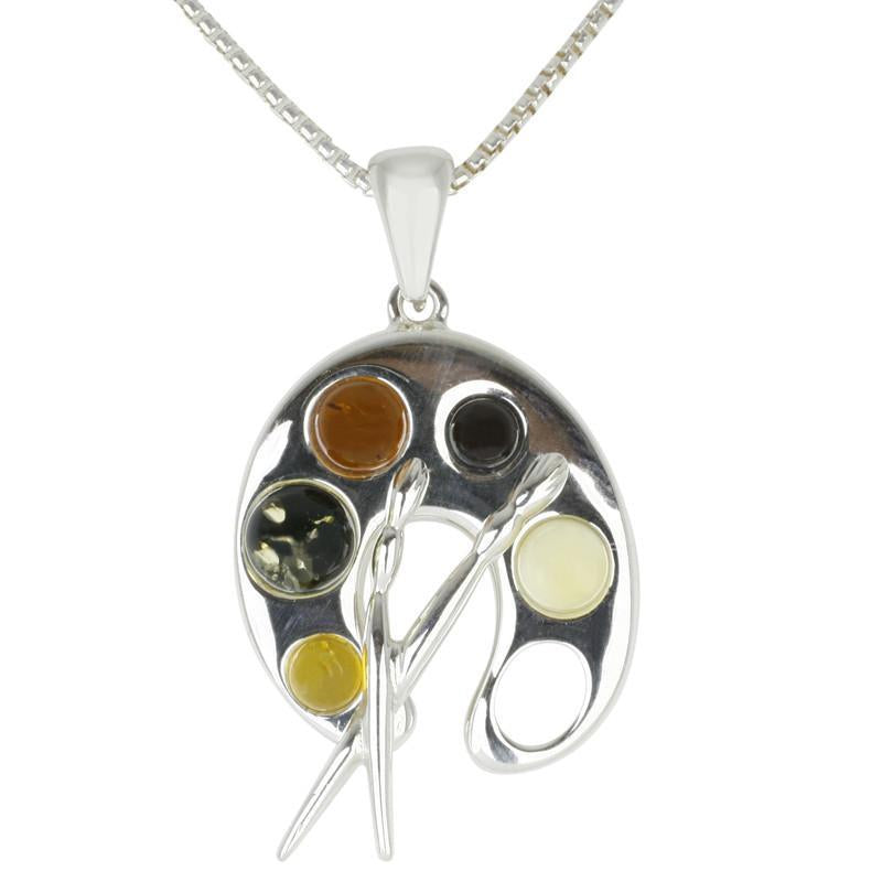 Sterling Silver Amber Paint Pallet Necklace - Silver
