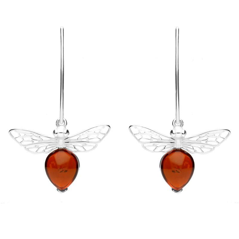 Sterling Silver Amber Bee Small Hook Earrings - Silver