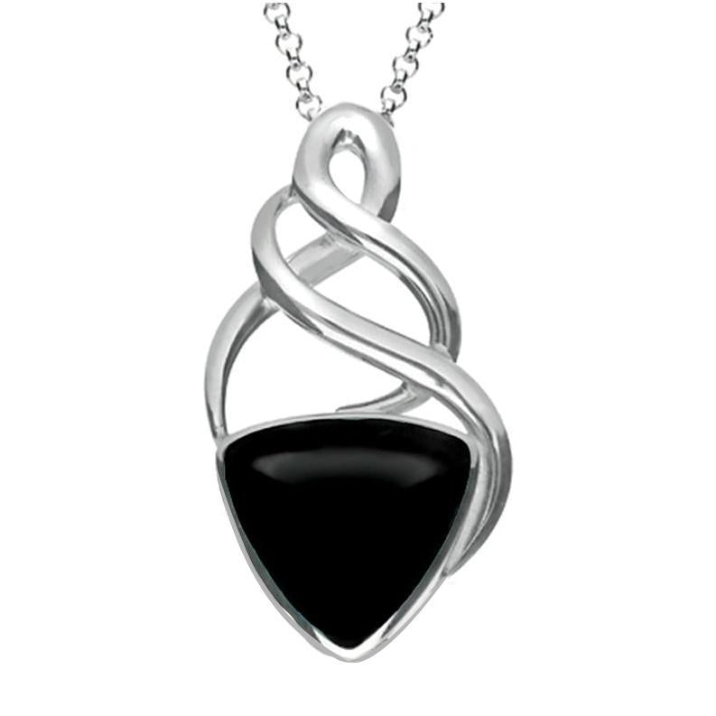 Sterling Silver Whitby Jet Curved Triangle Celtic Necklace