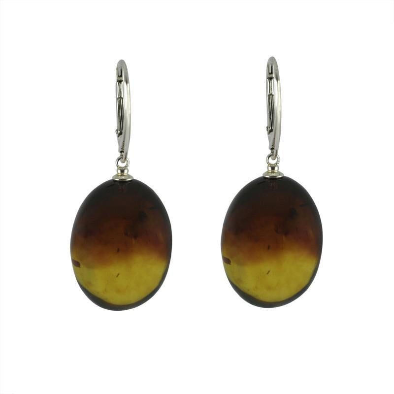 Sterling Silver Baltic Amber Egg Drop Earrings - Silver
