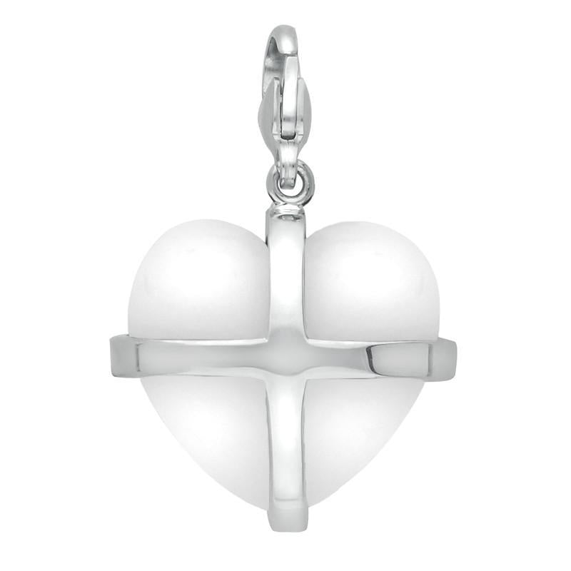 Sterling Silver Bauxite Large Cross Heart Charm - Silver