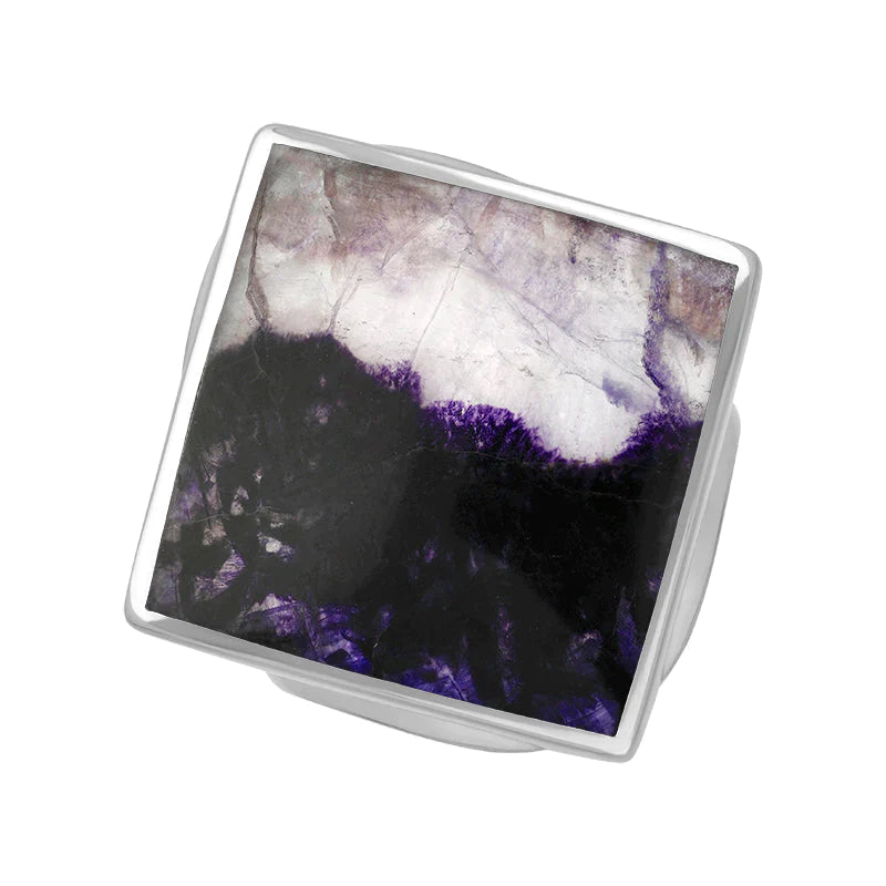 Sterling Silver Blue John King's Coronation Hallmark Medium Rhombus Ring - Q