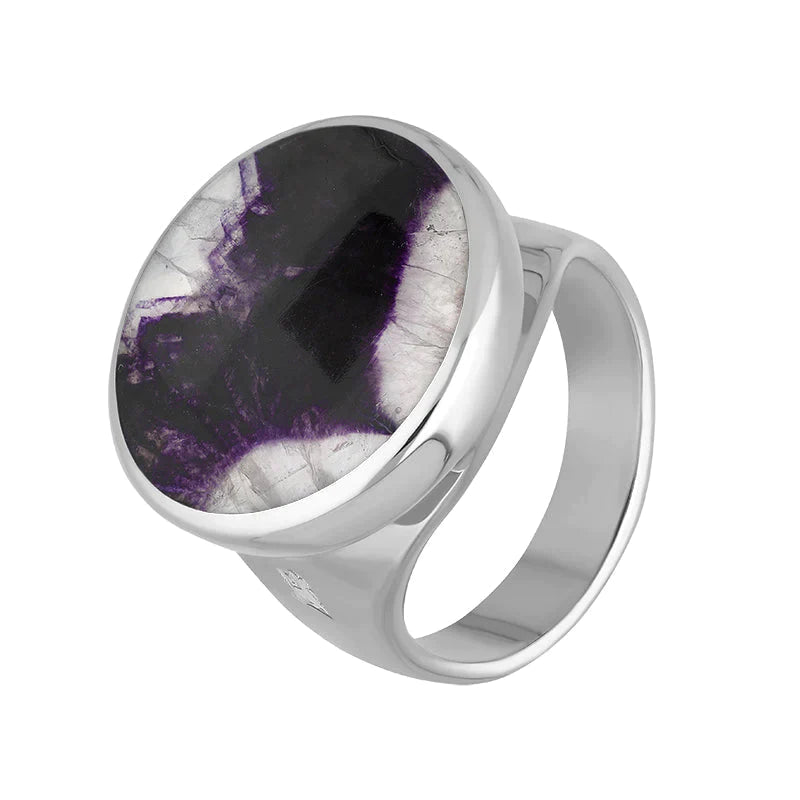 Sterling Silver Blue John King's Coronation Hallmark Small Round Ring D - M