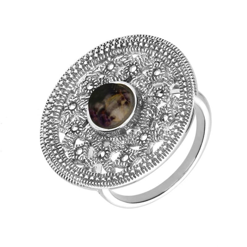 Sterling Silver Blue John Marcasite Shield Ring - Silver
