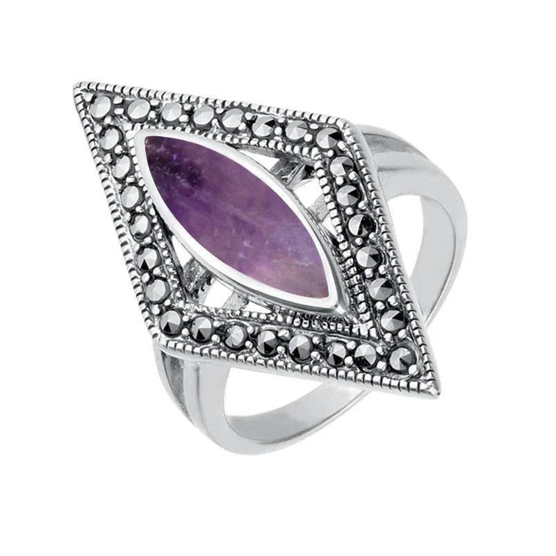 Sterling Silver Blue John Marcasite Triangle Ring - Option1 Value Silver