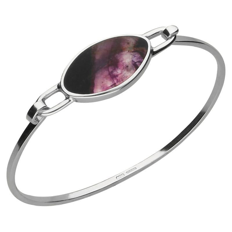Sterling Silver Blue John Oval Slim Bangle - Option1 Value Silver