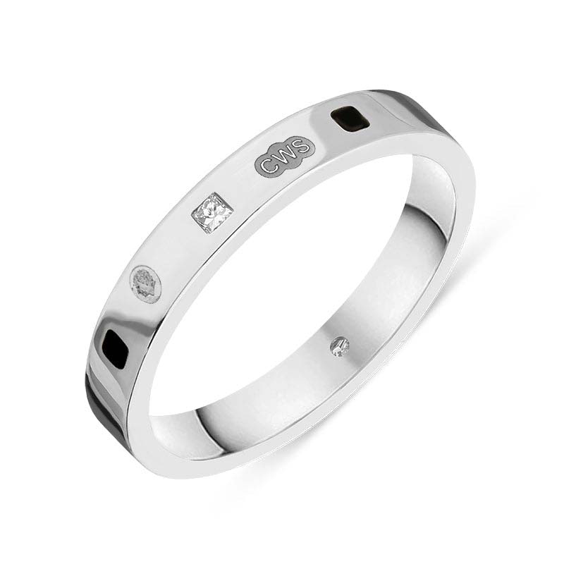 Sterling Silver 0.05ct Diamond Whitby Jet King's Coronation Hallmark Princess Cut 3mm Ring - N