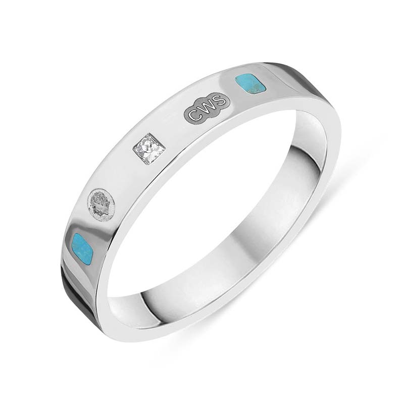 Sterling Silver Diamond Turquoise King's Coronation Hallmark Princess Cut 4mm Ring - M