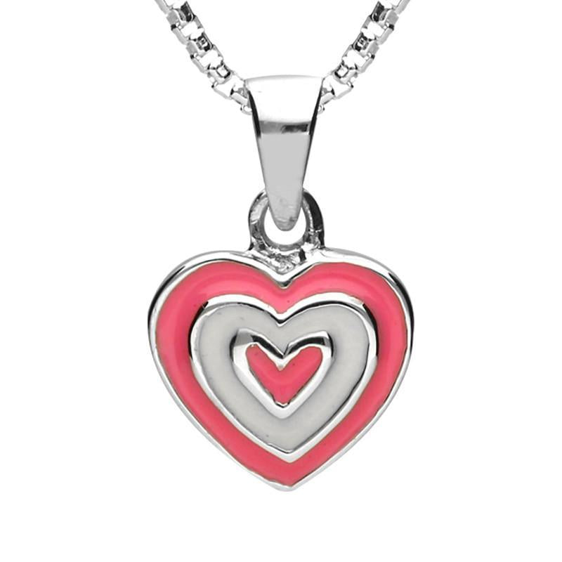 Sterling Silver NSPCC Enamel Pink and White Layered Heart Necklace D - Silver