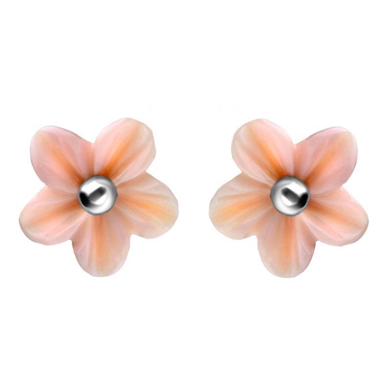 Sterling Silver Pink Conch Tuberose 8mm Desert Rose Stud Earrings - Silver