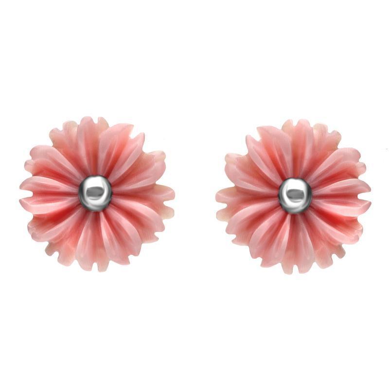 Sterling Silver Pink Conch Tuberose 8mm Daisy Stud Earrings - Silver