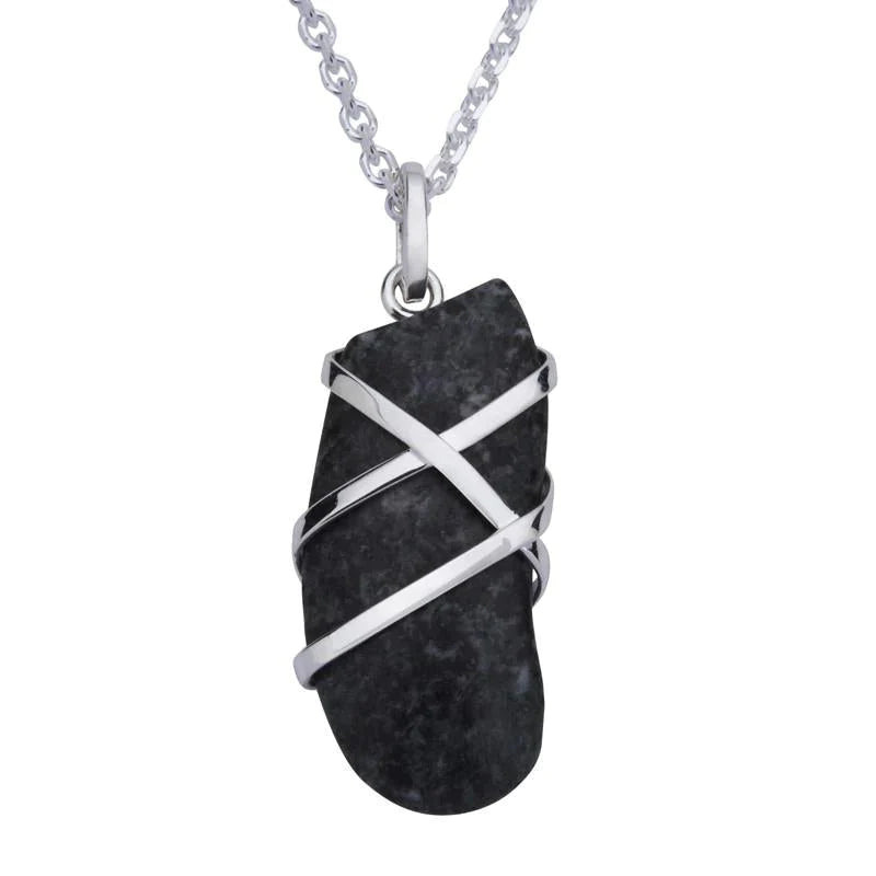 Sterling Silver Preseli Bluestone Wire Wrapped Necklace - Silver