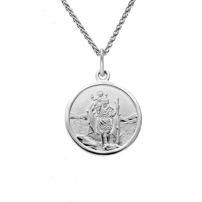 Sterling Silver Round Saint Christopher Medium Necklace - Silver
