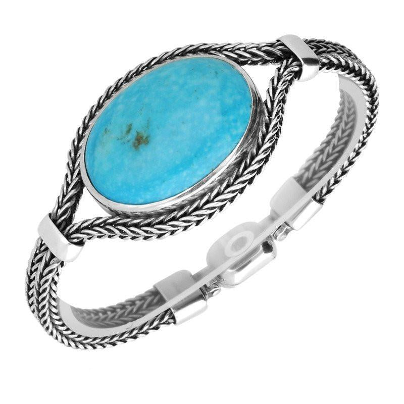 Sterling Silver Turquoise Large Landscape Oval Foxtail Bracelet - Silver