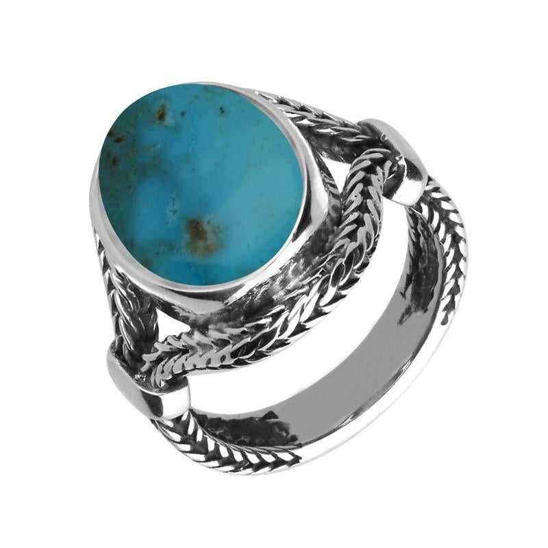 Sterling Silver Turquoise Oval Split Shank Foxtail Ring D - Silver