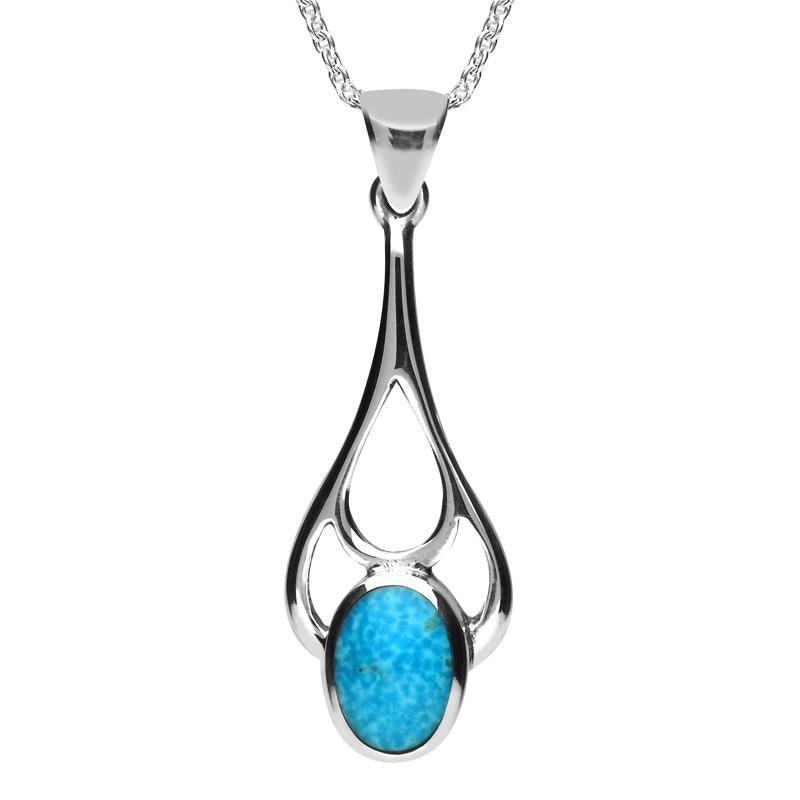 Sterling Silver Turquoise Oval Spoon Necklace - Silver