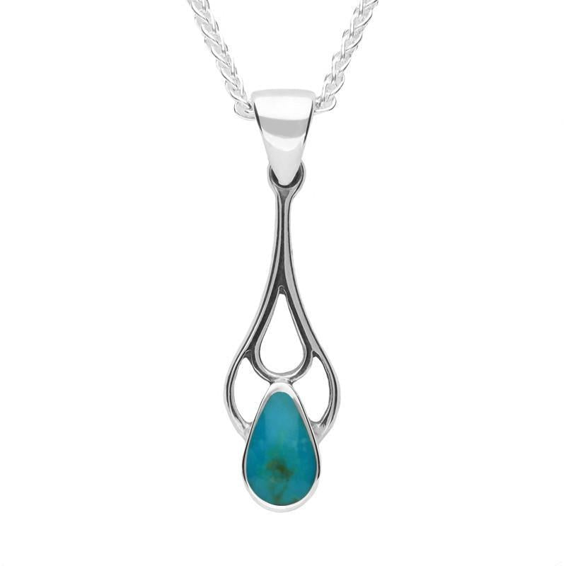 Sterling Silver Turquoise Pear Spoon Necklace - Silver