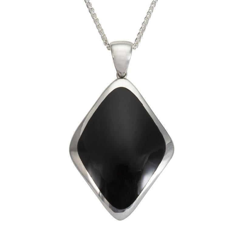 Sterling Silver Whitby Jet Abstract Rhombus Necklace - Silver