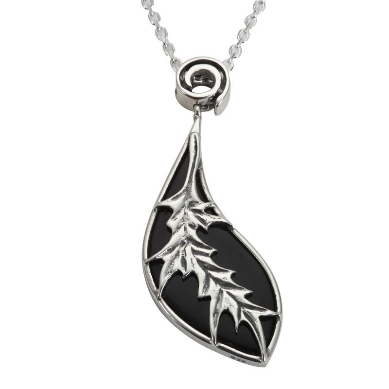 Sterling Silver Whitby Jet Acanthus Leaf Necklace - Silver