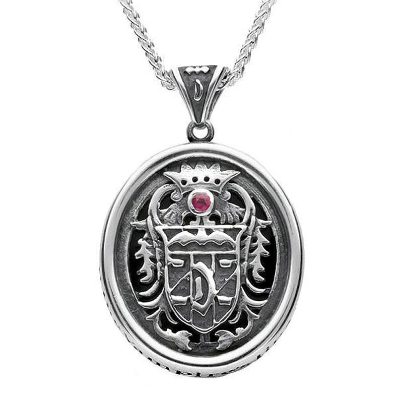 Sterling Silver Whitby Jet Blood Red Ruby Commemorative Dracula Necklace - Silver