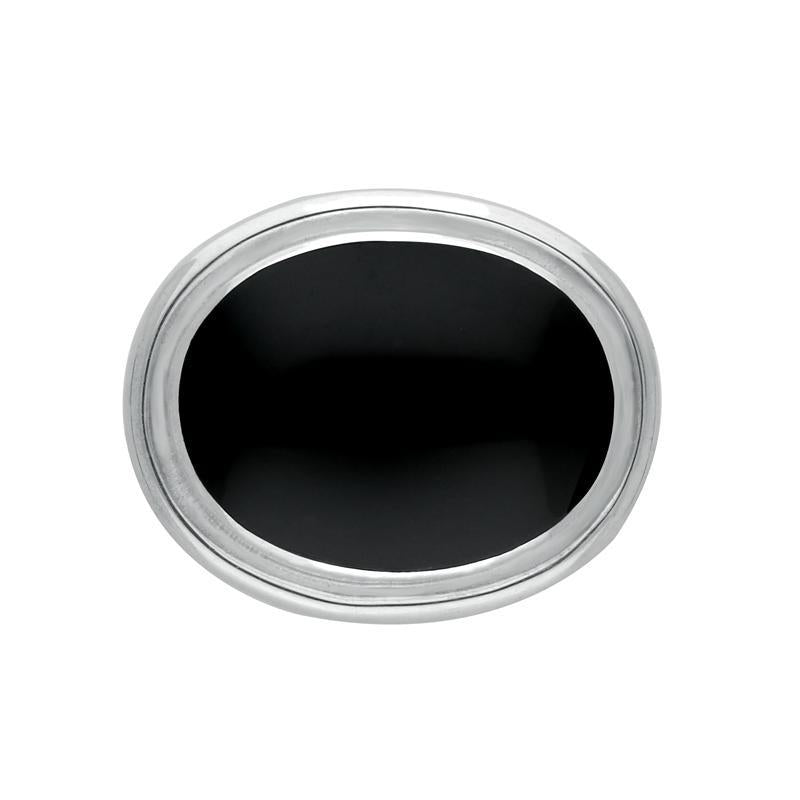 Sterling Silver Whitby Jet Classic Framed Oval Brooch - Silver