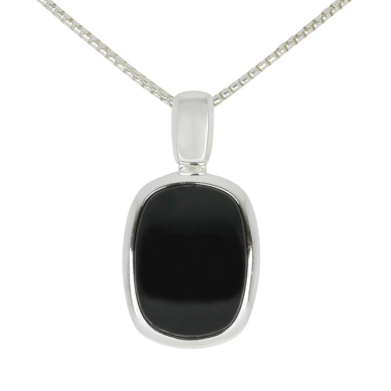 Sterling Silver Whitby Jet Curved Oblong Necklace - Silver
