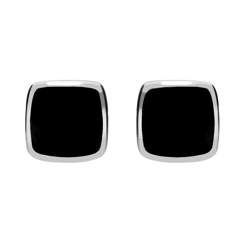 Sterling Silver Whitby Jet Cushion Stud Earrings - Silver