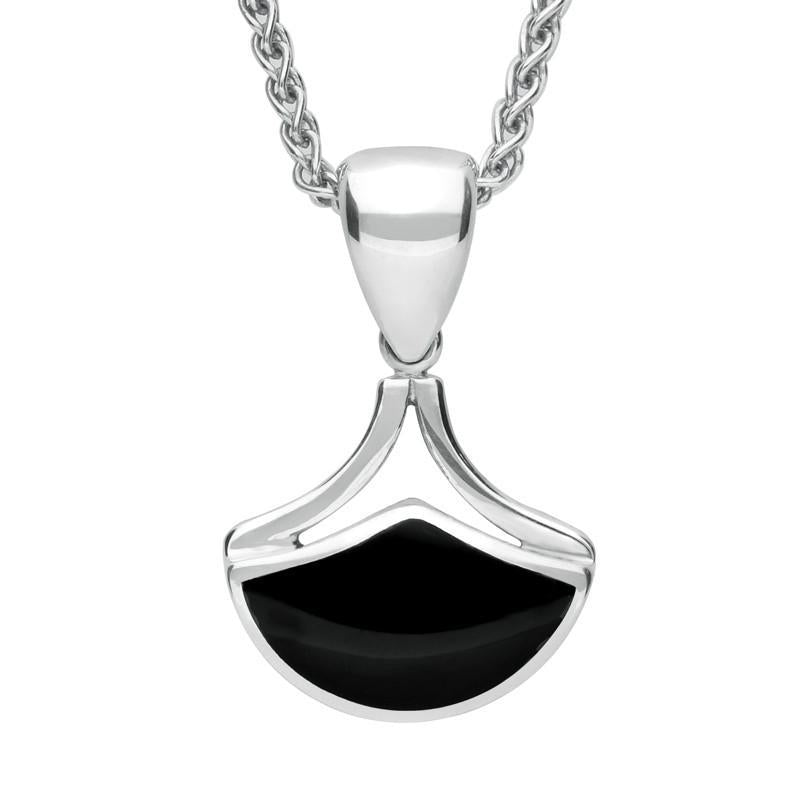 Sterling Silver Whitby Jet Fan Shaped Necklace - Silver