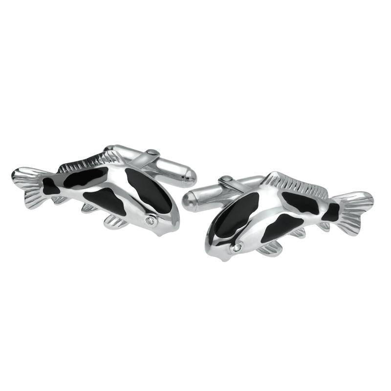 Sterling Silver Whitby Jet Fish Cufflinks