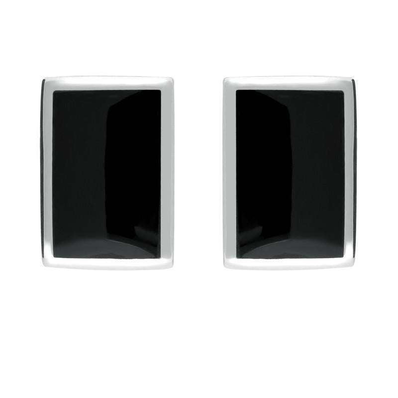 Sterling Silver Whitby Jet Oblong Stud Earrings - Silver