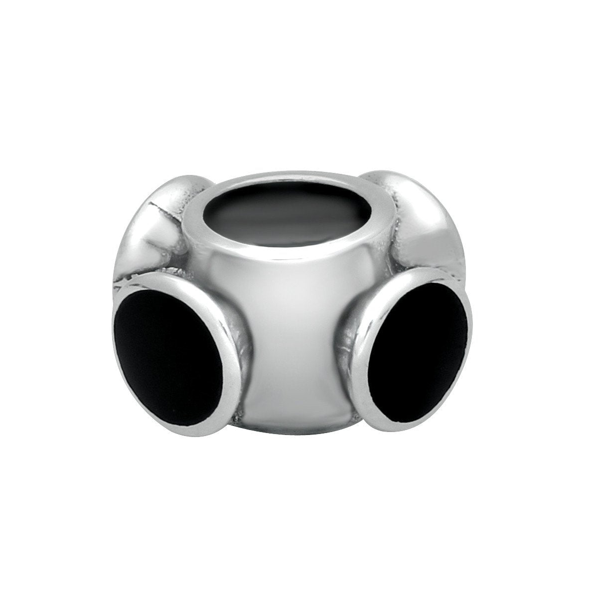Sterling Silver Whitby Jet Four Stone Volcano Set Charm - Silver