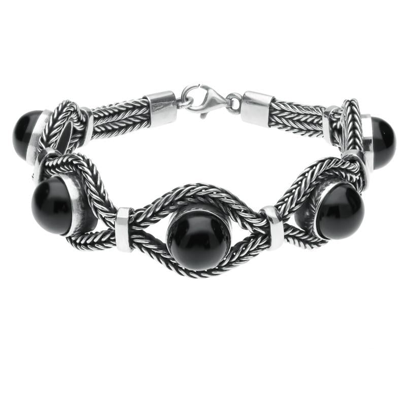 Sterling Silver Whitby Jet Foxtail Five Stone Bracelet - Silver