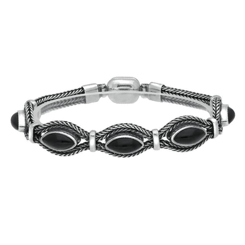 Sterling Silver Whitby Jet Foxtail Five Stone Marquise Bracelet - Option1 Value Silver