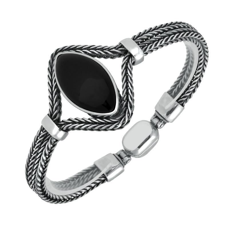 Sterling Silver Whitby Jet Foxtail Portrait Marquise Bracelet - Silver