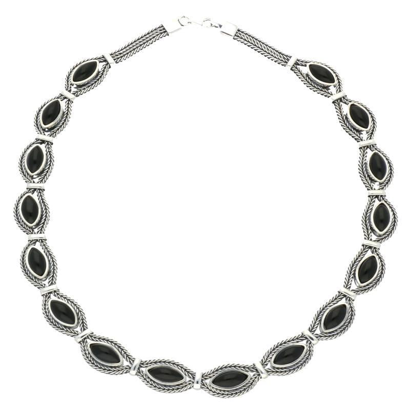 Sterling Silver Whitby Jet Foxtail Sixteen Stone Marquise Necklace - Option1 Value Silver
