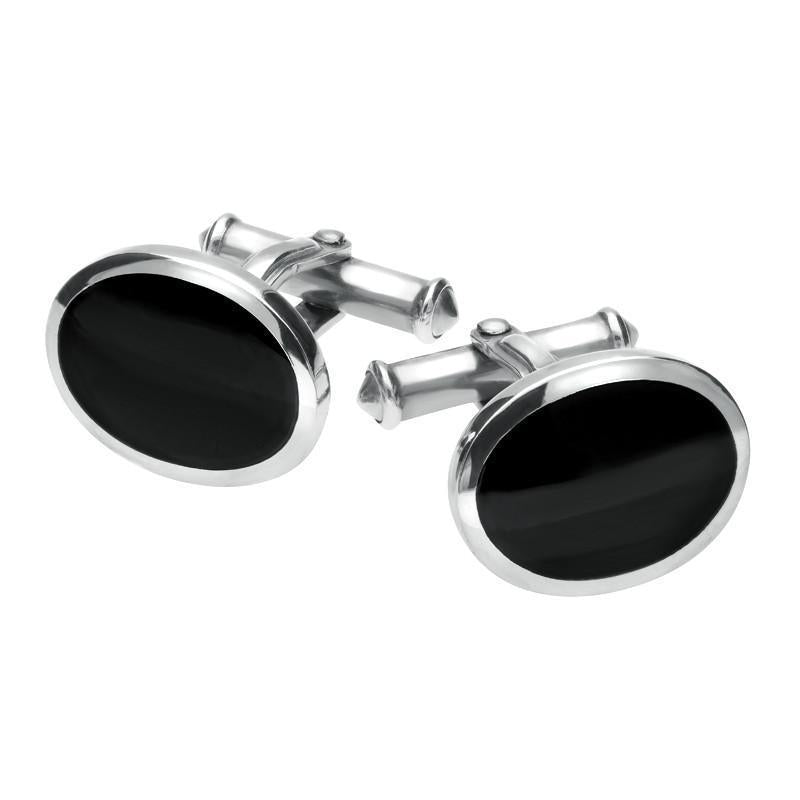 Sterling Silver Whitby Jet Heritage Framed Oval Cufflinks