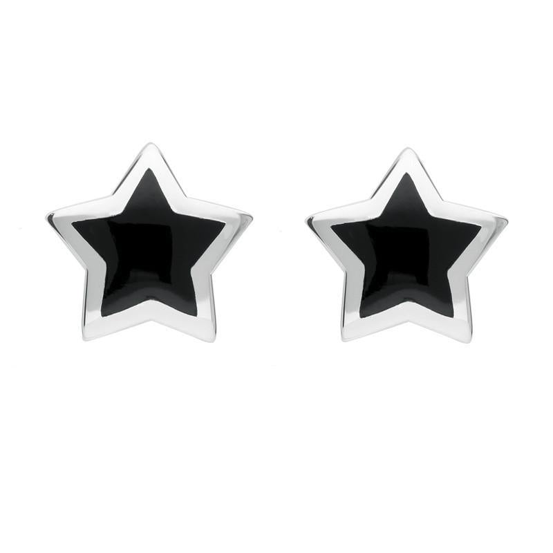 Sterling Silver Whitby Jet Framed Star Stud Earrings - Option1 Value Silver