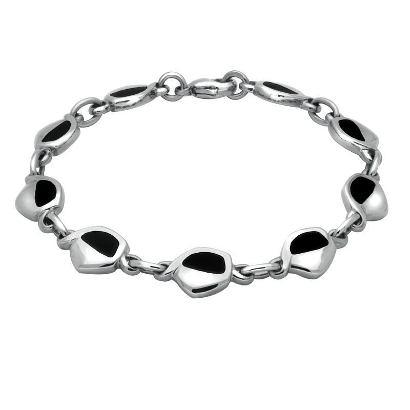 Sterling Silver Whitby Jet Heritage Freeform Pentagon Bracelet D - Silver